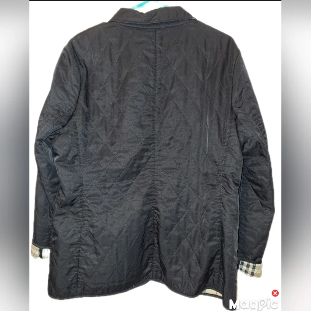 Burberry London Black Quilted Nova Check Snap Close Front Pockets Sz Lg Reg - Picture 2 of 12